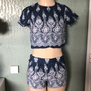 Blue and White Matching Short Set